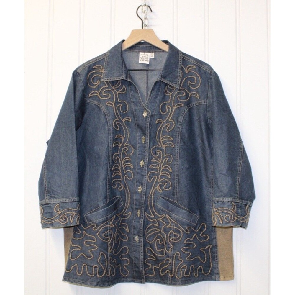 Parsley & Sage Denim Jacket Woman Embellished Cording Applique Western Size 1X